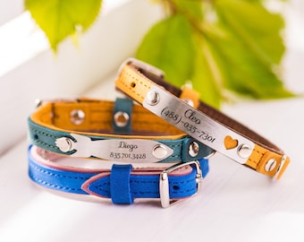 Leather Cat Collar with Name Plate, Custom Cat Collar for Pet Birthday Gift, Personalized Gifts for Cat Lovers, Small Dog Gift