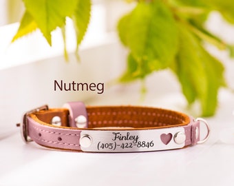 Leather Cat Collars, Personalized Leather Collars, Gift for Cat Lovers, Cat Gifts for Pet, Personalized Cat Collar with Name Plate