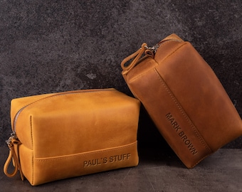 Mens Leather Toiletry Bag, Leather Dopp Kit, Leather Toiletry Bag Monogram, Leather Gift for Him