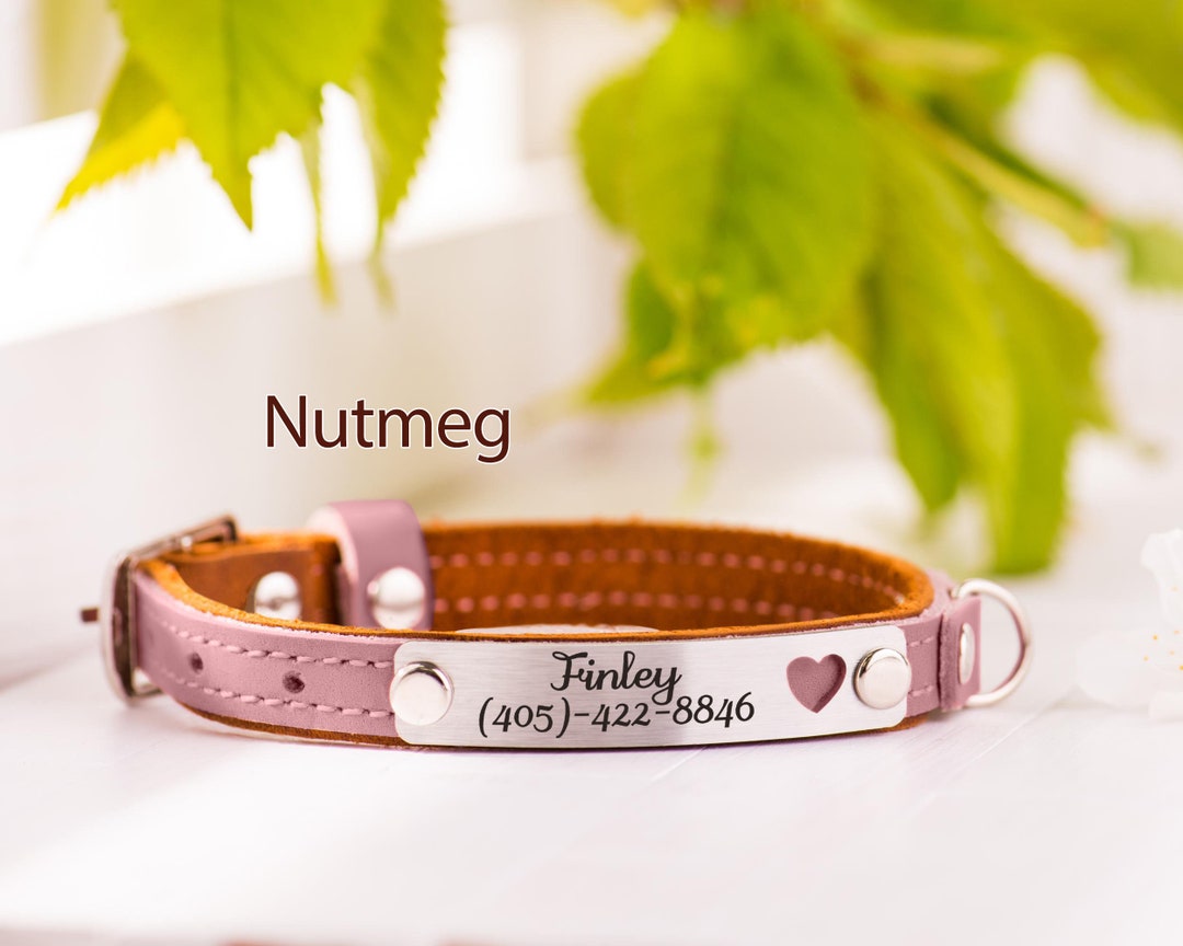 Picture of Pink Cat Collars, Personalized Leather Collars, Soft Leather Kitten ...