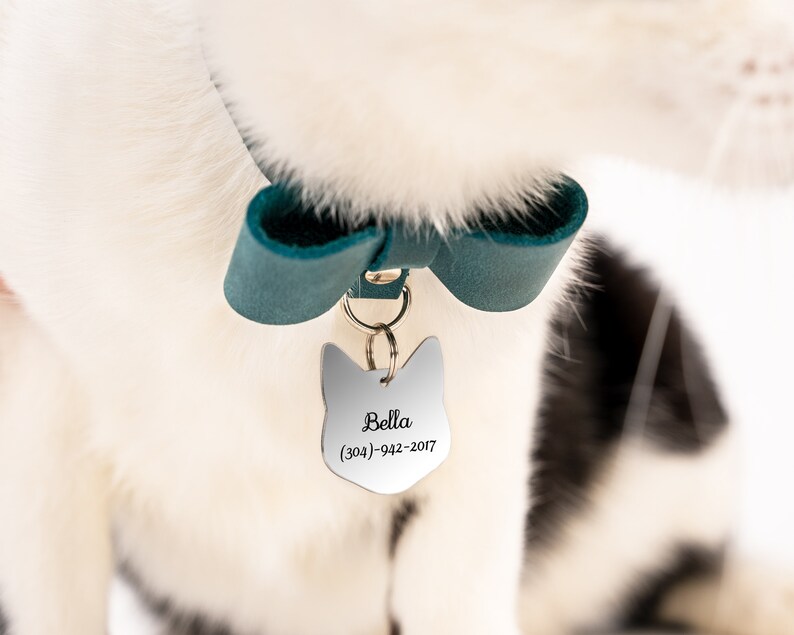 Cat Collar Tag Leather Cat Collar With Bow Tie for Pet Etsy