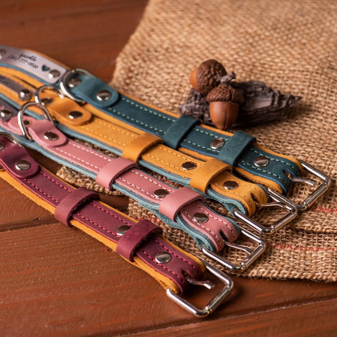 Personalized Leather Dog Collar, Custom Dog Collar With Name Plate ...