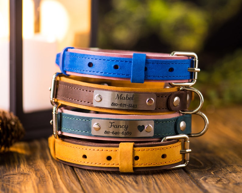 Personalized Leather Dog Collar Leather Dog Collar With Phone Etsy