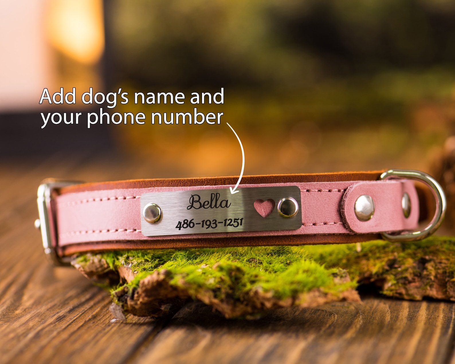 Personalized Leather Dog Collar Leather Dog Collar With Phone Etsy