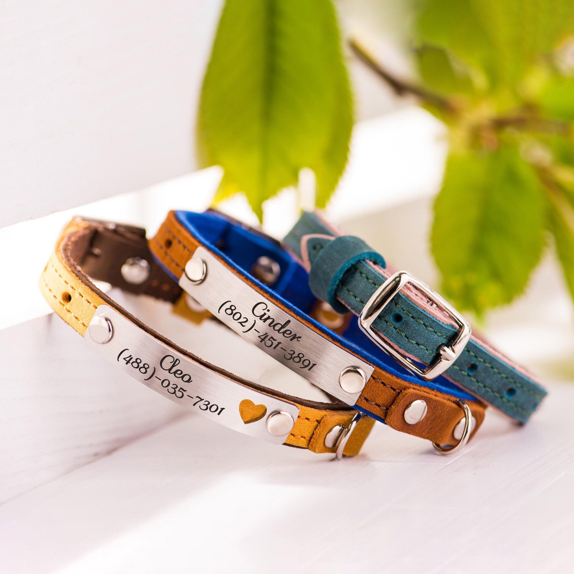 Cat Collar Leather Soft With Engraved Tag, Nameplate, Kitten Collar, Custom Collars, Boy Girl