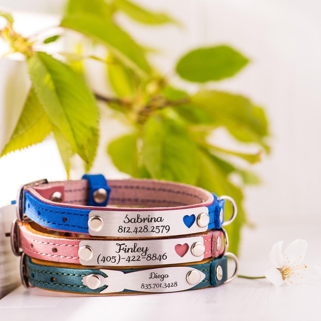 Personalized Cat Collar, Engraved Cat Collars, Leather Cat Collar