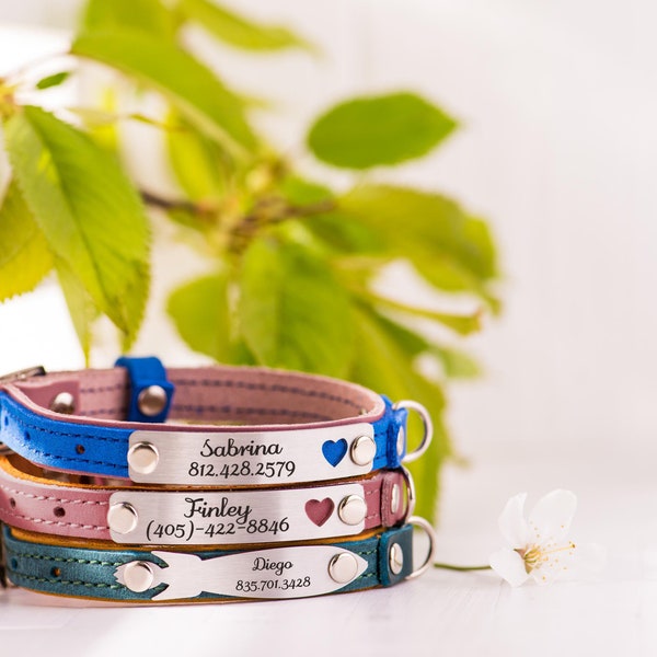 Personalized Cat Collar, Engraved Cat Collars, Leather Cat Collar, Engraved Kitten Name Plate