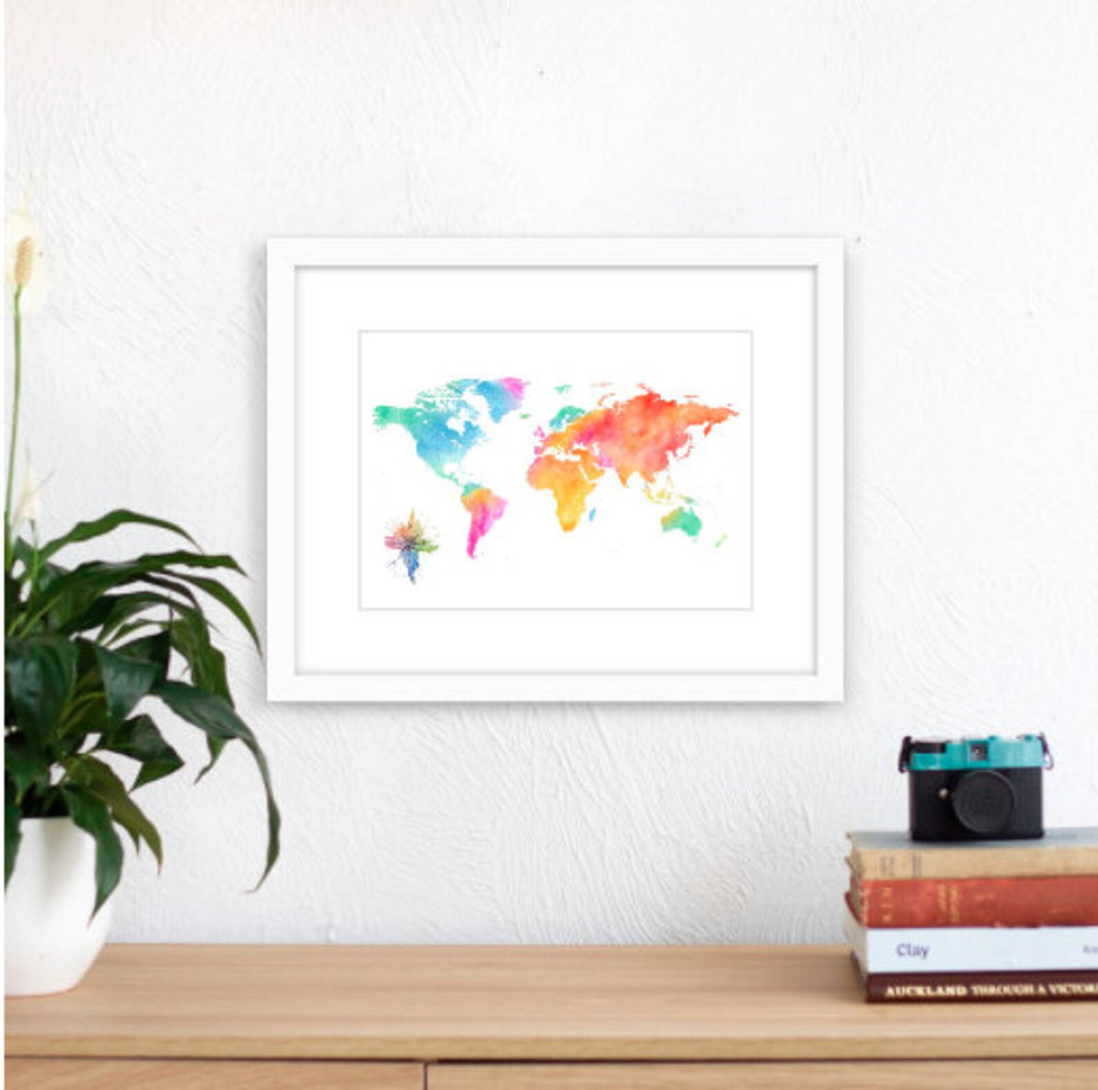 Printable World Map, Digital Colour Wall Art, Map Poster, Downloadable