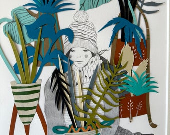 Original Paper Illustration | Mixed Media | Tropical plants | Illustration of People | Drawing