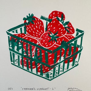 Harvest 2 Block Print, open edition, Strawberries, Gift idea, illustration, wall art, Canadian artist image 3