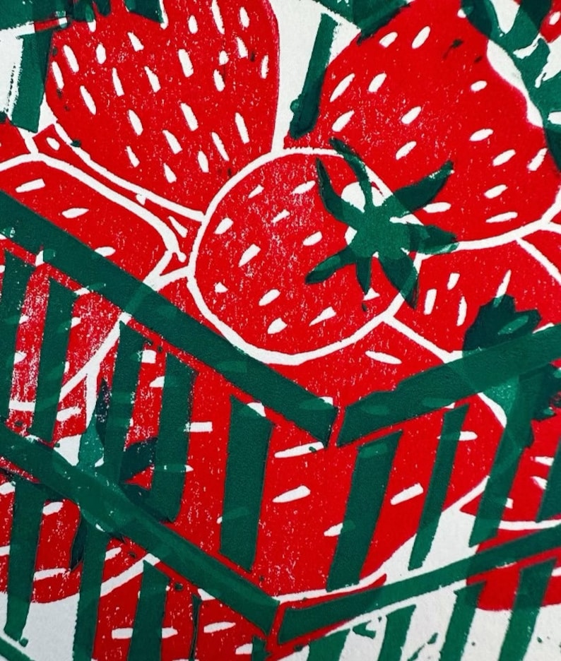 Harvest 2 Block Print, open edition, Strawberries, Gift idea, illustration, wall art, Canadian artist image 2