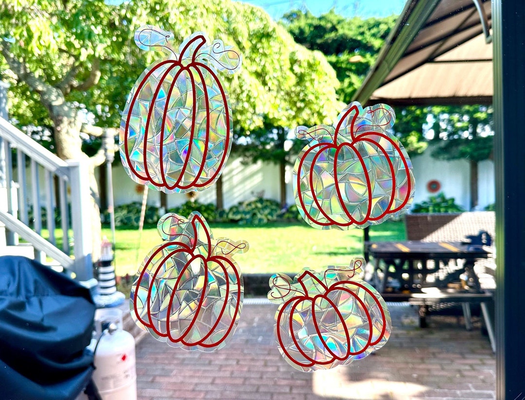 Pumpkin Window Clings Reusable Removable Stained Glass Etsy