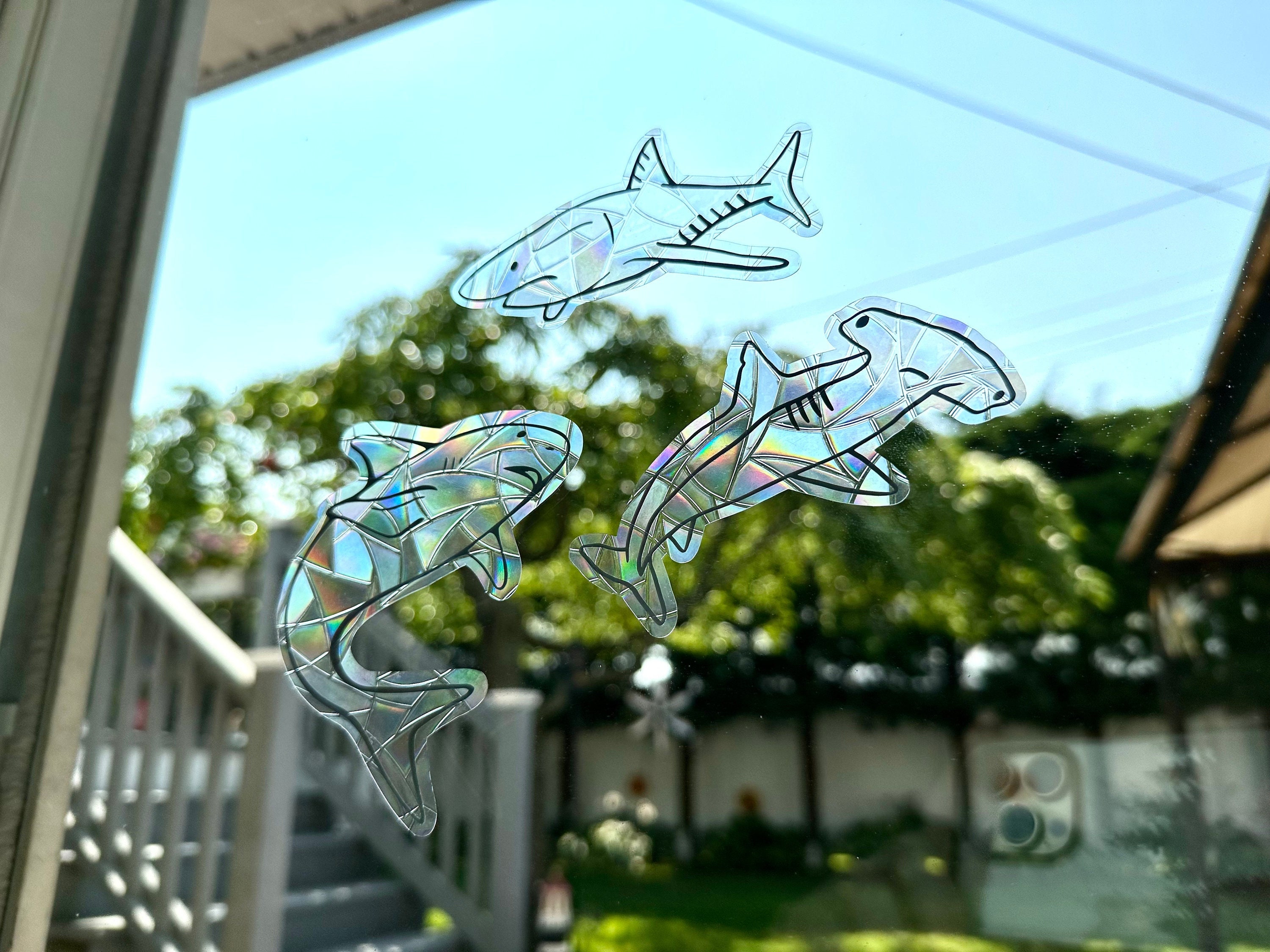 Rainbow Shark Window Clings Reusable Removable Stained Glass Etsy
