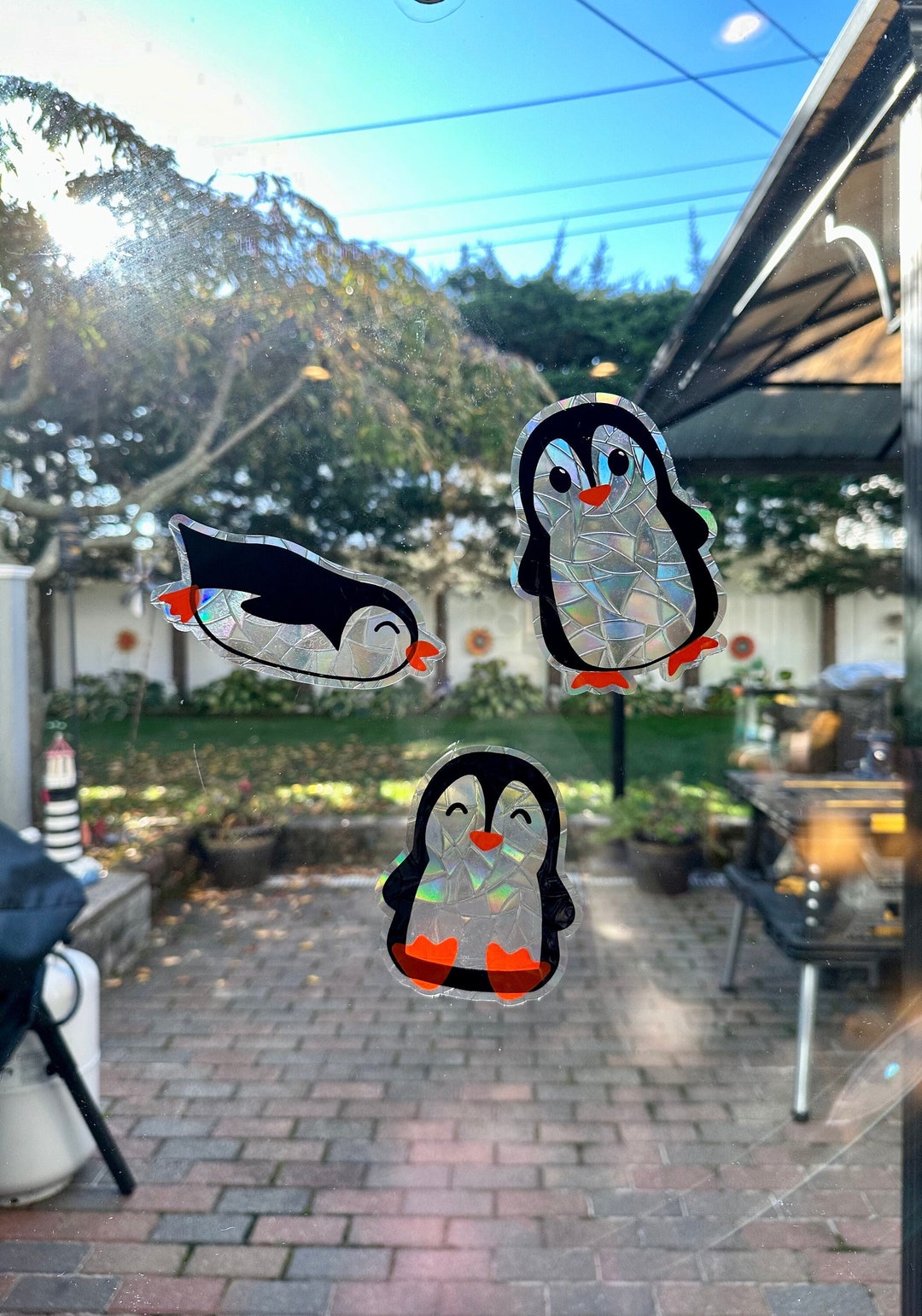 Penguin Suncatcher Window Clings Reusable Removable Stained Etsy