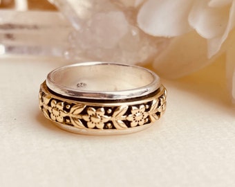 Designer Spinner ring for women,Fidget spinner ring, Sterling silver 925, Handmade Anxiety ring, Meditation ring ,Christmas Gifts, gold ring