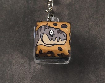 Coffee Dino Keycap Keychain - Coffee Dinosaur - Clicky Keychain - Fidget toy