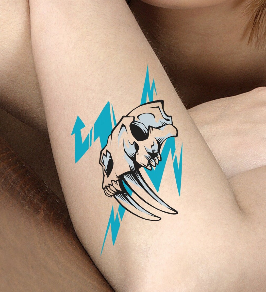 Temporary Tattoo - Sabertooth Skull - Etsy, image size:1080x1183
