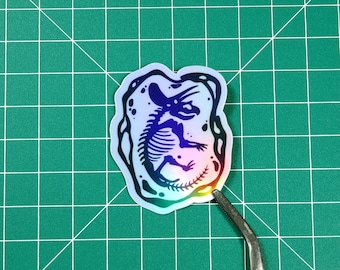 Holo Triceratops Skeleton Sticker - Handmade - Vinyl