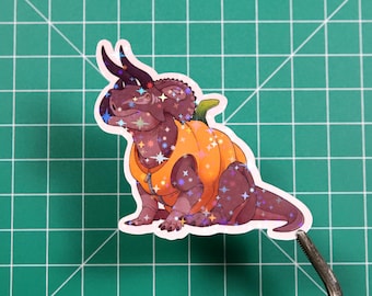 Halloween Dinosaur Sticker - Pumpkin Triceratops