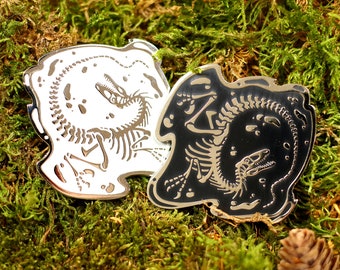 Raptor Skeleton - Black and white variant - Hard enamel pin - Dinosaur