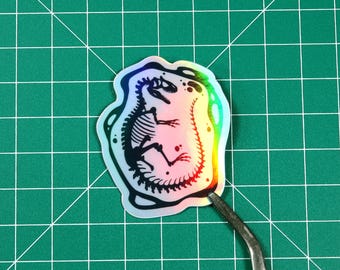 Holo Allosaurus Skeleton Sticker - Handmade - Vinyl