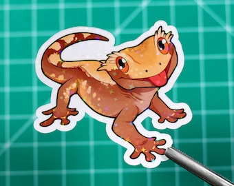 Crested Gecko Sticker - Lizard - Handmade - Reptile - Vinyl - Shiny sparkle - Crestie