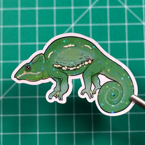 Autocollant caméléon - Lézard - Fait main - Reptile - Vinyle - Éclat brillant