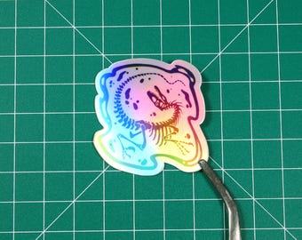 Holo Raptor Skeleton Sticker - Handmade - Vinyl