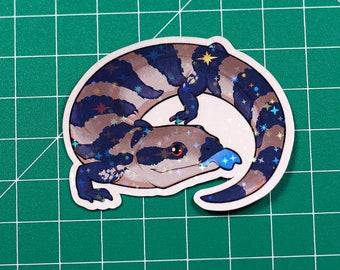 Blue Tongue Skink Sticker - Lizard - Handmade - Reptile - Vinyl - Shiny sparkle