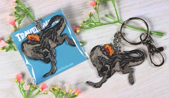 Dilophosaurus Hard Enamel Keychain: Metal Dinosaur Charm - Etsy