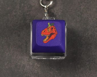 Pumpkin Rex Keycap Keychain - Halloween Keycap - Clicky Keychain - Fidget toy
