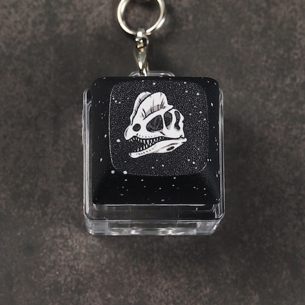 Dilophosaurus Skull Keycap Keychain: Clicky Fidget Toy