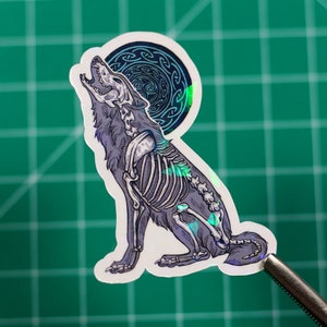 Celtic Howl - Wolf - Skeleton - Sticker - Handmade - Aufkleber - Sparkly