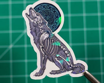 Celtic Howl - Wolf - Skeleton - Sticker - Handmade - Aufkleber - Sparkly