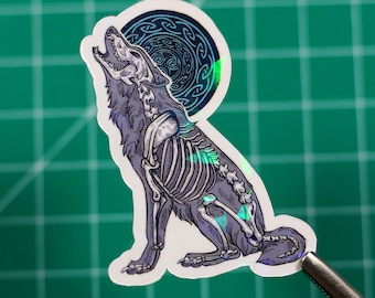 Celtic Howl - Wolf - Skeleton - Sticker - Handmade - Aufkleber - Sparkly