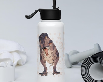 T-Rex Stainless steel water bottle with a straw lid