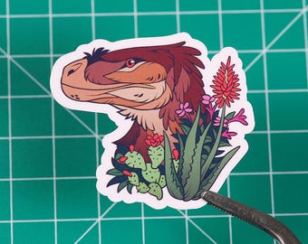 Velociraptor Portrait Sticker - Handmade - Dinosaur - Vinyl