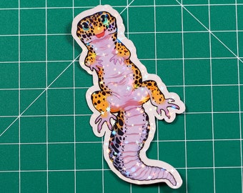 Leopard Gecko Sticker - Lizard - Handmade - Reptile - Vinyl - Shiny sparkle