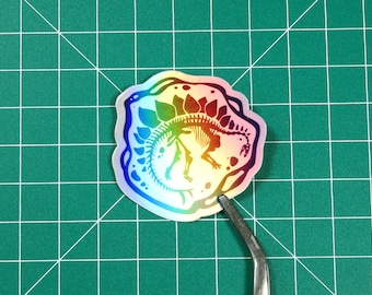 Holo Stegosaurus Skeleton Sticker - Handmade - Vinyl
