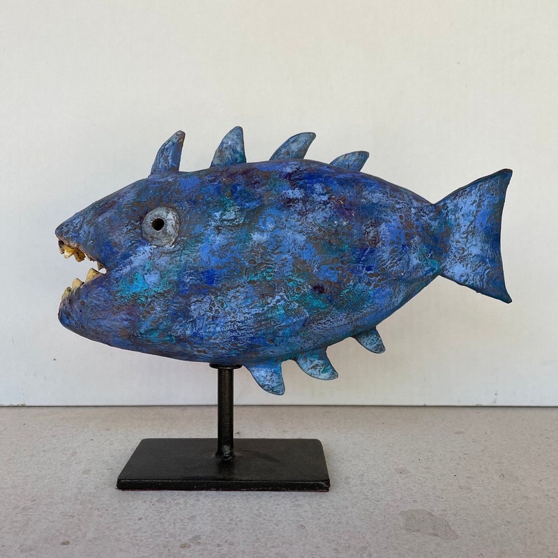 Photo inspiration: Blue Fish Sculpture For Front Door Decoration Reference: Fish Sculpture