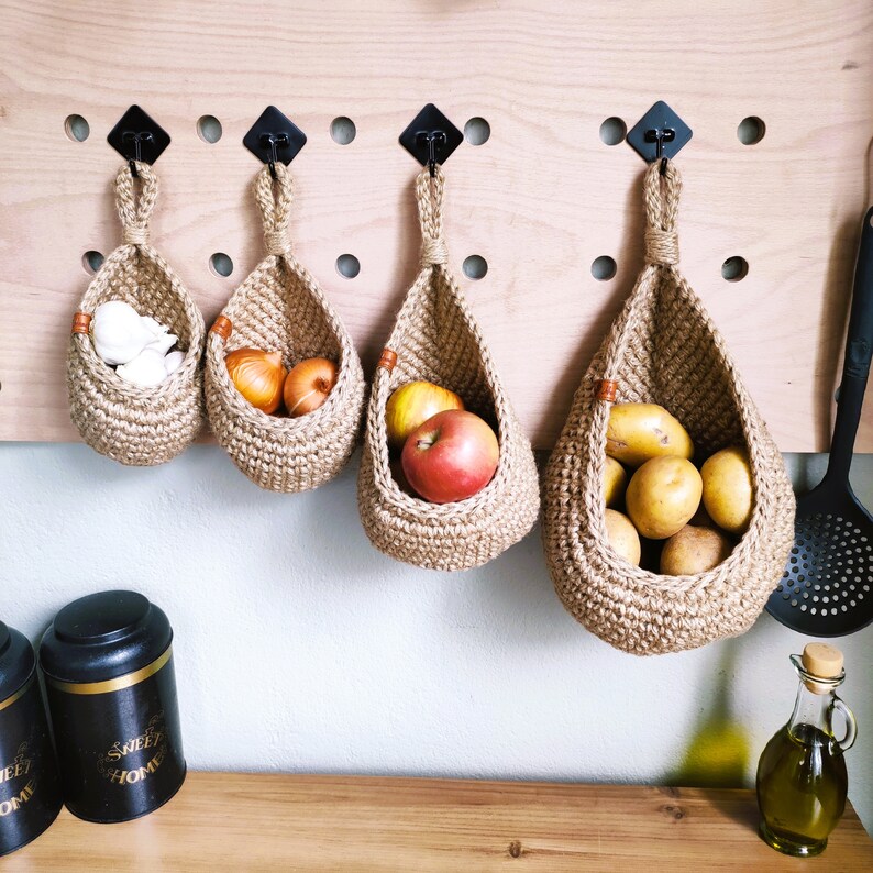 Jute Hanging Wall Baskets Kitchen Basket Rustic Baskets Set Etsy