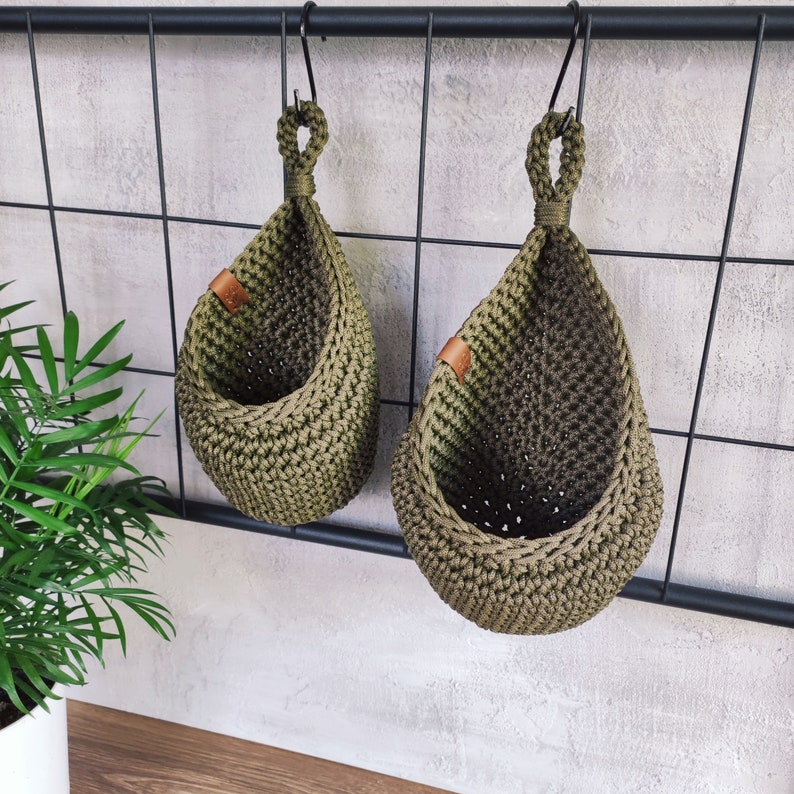 Wall hanging basket, Vegetable Storage hanging basket, Hanging Planter Basket, Hanging fruit basket, Bathroom hanging basket Forest Green