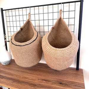 Handmade Jute Hanging Basket: Rustic Farmhouse Storage