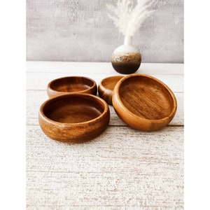Set Of 4 Wooden Bowls, Acacia Candle Bowl, Acacia Wood Snack Bowl, Carved Wooden Bowl image 9