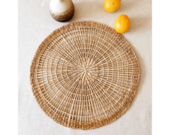Handwoven Seagrass Placemat: Bohemian Round Table Mat, 15"