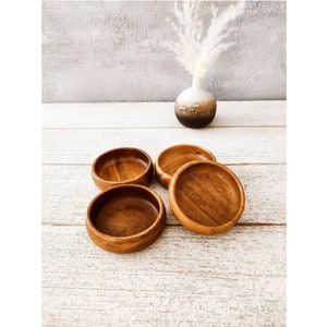 Set Of 4 Wooden Bowls, Acacia Candle Bowl, Acacia Wood Snack Bowl, Carved Wooden Bowl image 7