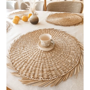Rundes Seegras-Tischset, 4-er Set Jute-Tischsets, Esstischdekor, Korb-Tischset