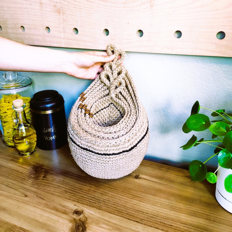 Jute Basket With Black Stripe Jute Hanging Wall Baskets Etsy
