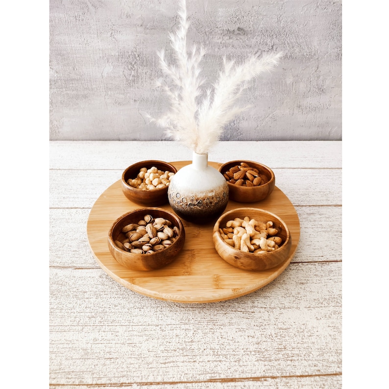 Set Of 4 Wooden Bowls, Acacia Candle Bowl, Acacia Wood Snack Bowl, Carved Wooden Bowl image 5