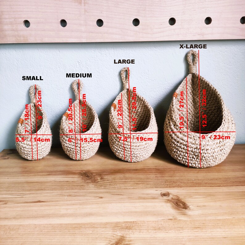 Jute Hanging Wall Baskets Kitchen Basket Rustic Baskets Set Etsy